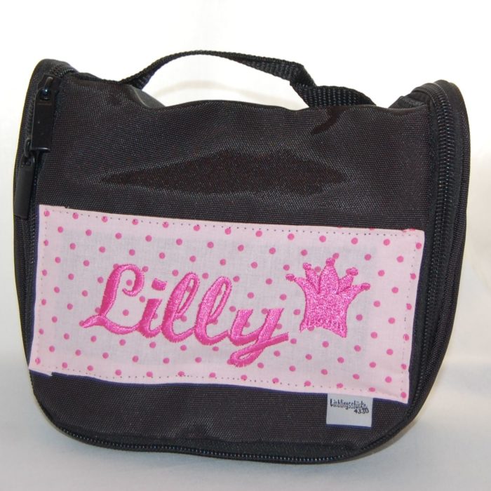 Lieblingsstücke Kulturtasche für Kinder in schwarz und pink mit Namen