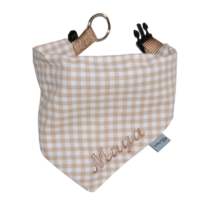 Hundehalsband mit Tuch beige-kariert mit Namen